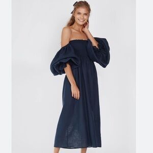 Sleeper Atlanta Linen Dress in Navy Blue (Size M)